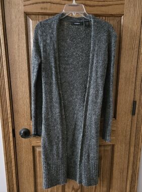 Express Long Open-Front Gray Knit Cardigan